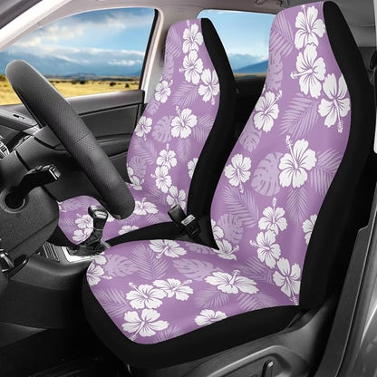Hawaiian Florals Front Car Seat Cover Hibiscus Automobile Front Seat Covers Set of 2 Stretch Polyester Fabric Cover Universal Fit for Cars SUV Sedans - Image 3
