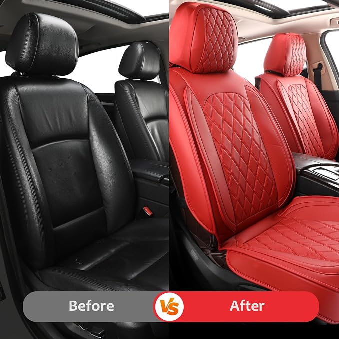 Front Seat Covers,Waterproof Car Seat Covers Leather Seat Protector | Seat Covers Wine Red,Universal Seat Covers,Breathable Seat Protector For Most SUV Sedan Truck For Families,Pets,Commuters - Image 4