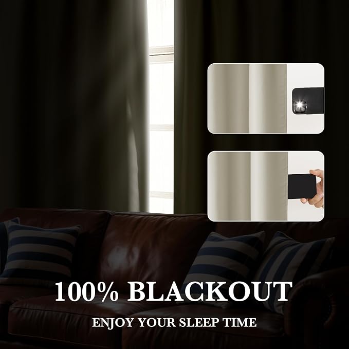 RYB HOME 100% Blackout Short Curtains for Small Window, Thermal Insulated | Total Room Darkening, Noise Reducing, Curtains for Kitchen Bathroom Basement, W52 x L36, Natural, 2 Panels - Image 5