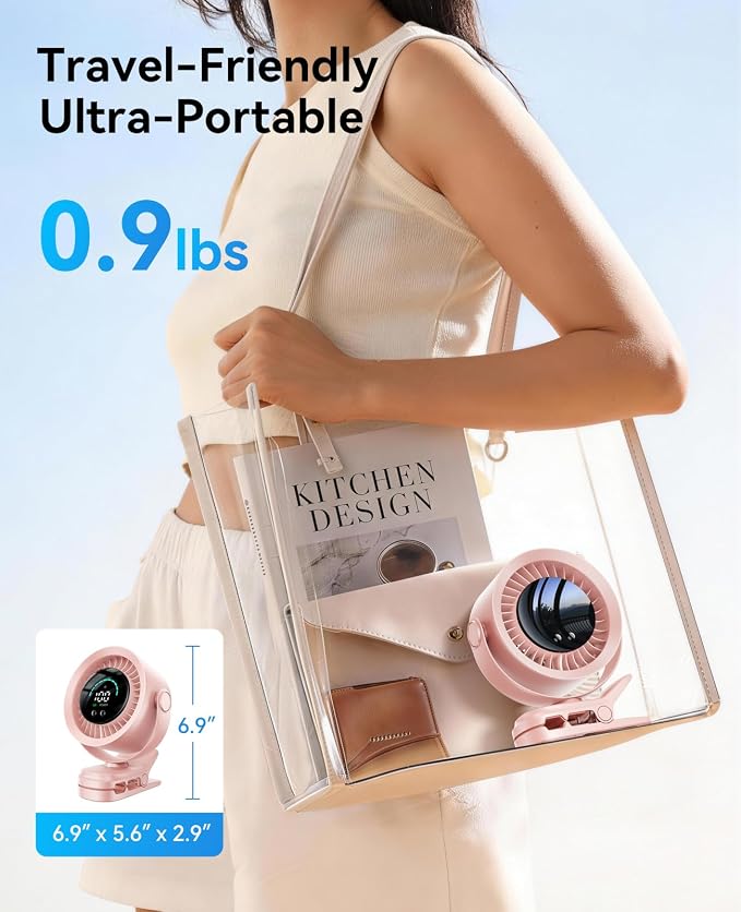 KIMMOO Portable Clip on Fan, 100-Speed Rechargeable USB Fan with LED Display, 360° Rotation & Strong Airflow Desk Fan, Up to 17 Hours Small Battery Fan for Outdoor Travel Camping Treadmill Car (Pink) - Image 8