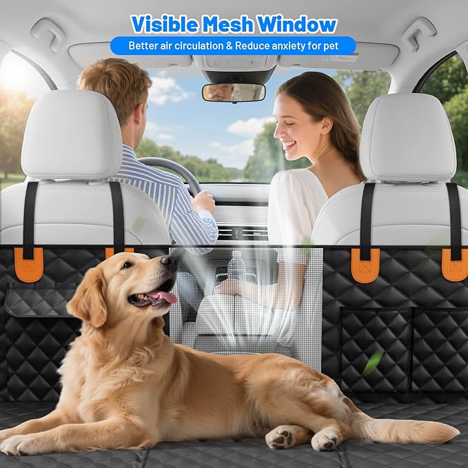 Dog Car Seat Cover for Back Seat,Hard Bottom Dog Seat Cover for Truck | Hold 400lbs,Waterproof,Anti-Scratching,Safety Non-Slip,600D Oxford,Mesh Window,Storage Pocket - Image 5