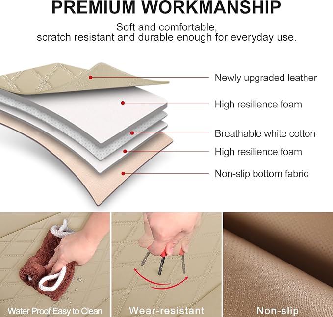 BEITK 2 Pack Leather Front Car Seat Bottom Covers Beige | PU leather,Waterproof, Full Wrap, Non-slip, with Storage Pocket, Universal Fit for Sedan Truck SUV, Easy to Install - Image 3