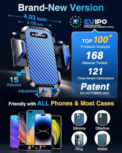 VANMASS Phone Holders for Your Car 2026 Ultimate Phone Mount Military-Grade Windshield Dashboard Vent【Newest Best Strongest】 Cell Phone Car Mount for iPhone 16 Pro Max 15 Samsung Android,Blue - Image 5
