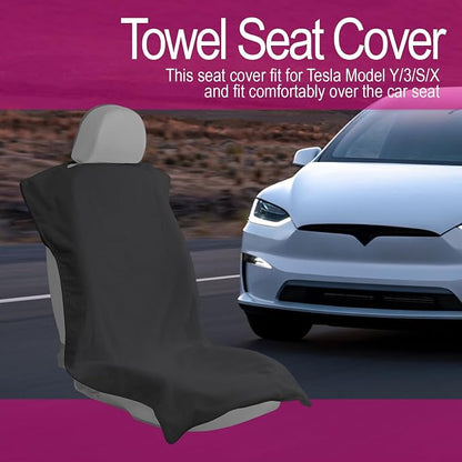 Car Seat Towel Covers Front Seats Protector for Gym and Workout, Automotive Washable Driver Cars Seat Sweat Cover for Dog, Compatible with Tesla Model Y Juniper/3/X/S (Fleece Black, 1Pcs) - Image 2
