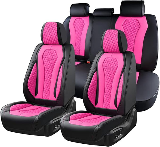 Coverado Auto Seat Covers, Car Seat Covers Full Set, Rose Car Seat Cover, Driver Seat Covers Front Seats Rear Seat Cover, Luxury Car Seat Cushion,Leather Seat Cover Seat Protector Fit for Most Cars by COVERADOAUTO