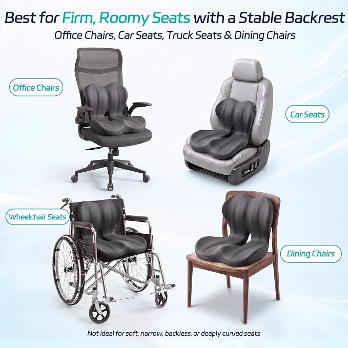 Seat Cushion & Back Support for Tailbone and Lower Back Relief | Higher Back for Stable Lower-Back Support / Dual-Sided Grip Keeps It in Place / Support Without Sinking / Durable / Washable - Image 7