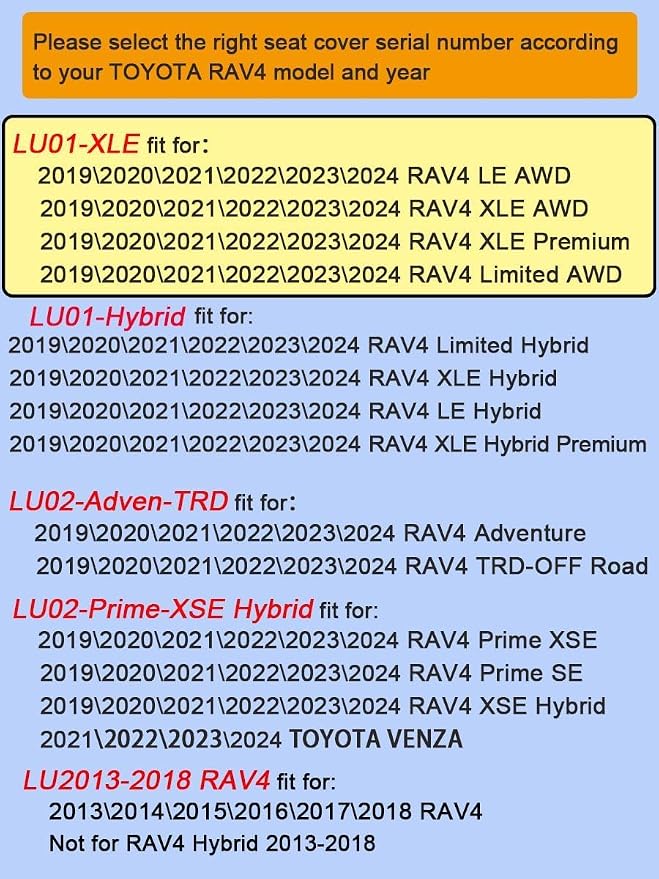 Custom Seat Covers for RAV4 (Not for Hybrid) Fit for Toyota RAV4 LE Limited XLE 2019 2020 2021 2022 2023 2024 2025 with Waterproof Faux Leather (LU01-XLE, Pure Black) - Image 5