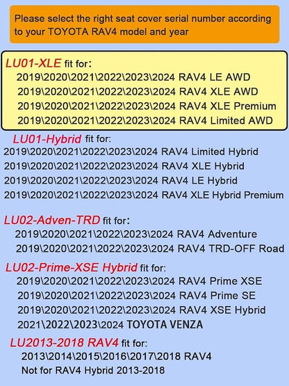 Custom Seat Covers for RAV4 (Not for Hybrid) Fit for Toyota RAV4 LE Limited XLE 2019 2020 2021 2022 2023 2024 2025 with Waterproof Faux Leather (LU01-XLE, Pure Black) - Image 5
