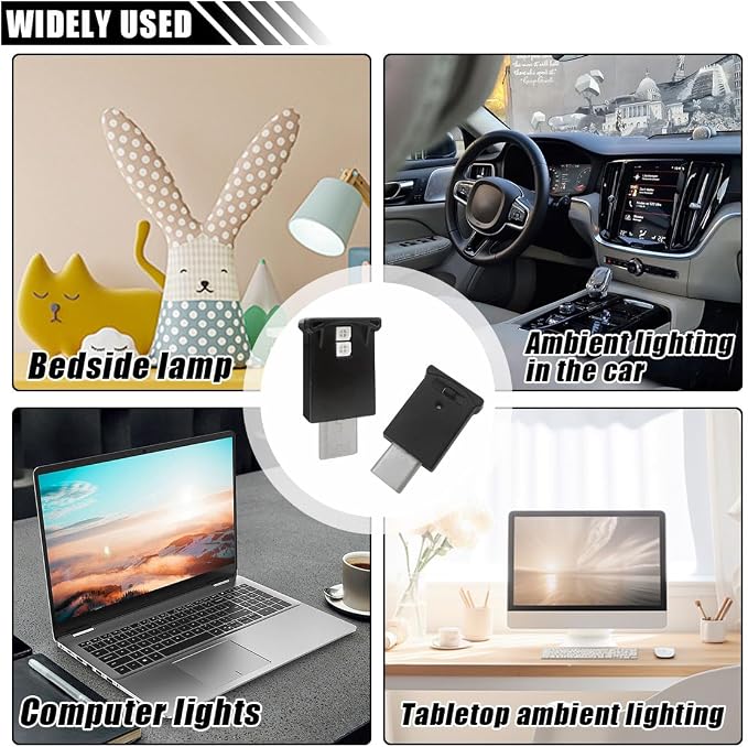 2 Pcs Mini USB LED Ambient Light, Adjustable 8 Colors RGB Dynamic Gradient Brightness, Car USB Type C Interior Atmosphere Lamp, Replace Lighting Parts for Laptop Keyboard Night Home Office Decoration - Image 5