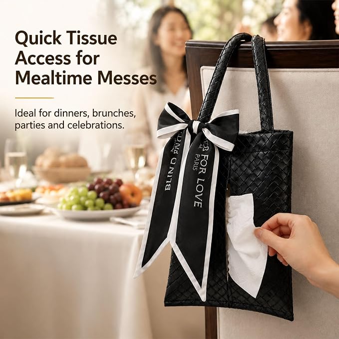 Hanging Faux Leather Tissue Box Holder for Car or Travel, Napkin, Desk RV | Tissue box suitable for hanging or placing flat,keeps napkins easy to reach in car,tents,desks or picnic setups.Party ready - Image 4
