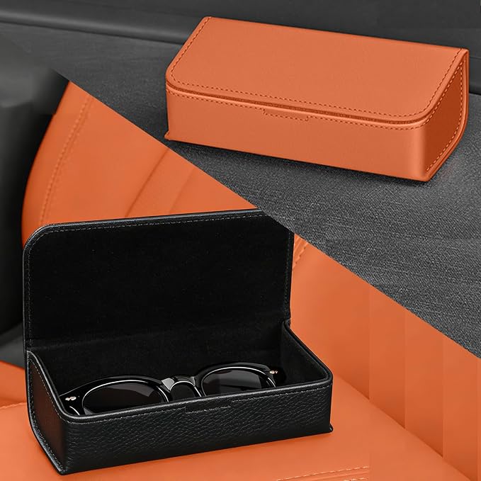 Car Sunglasses Holder, Large Capacity Universal Fit Adhesive Mount Eyewear Case with Magnetic Closure Glasses Protective Storage Box for Man Women Beige - Image 5