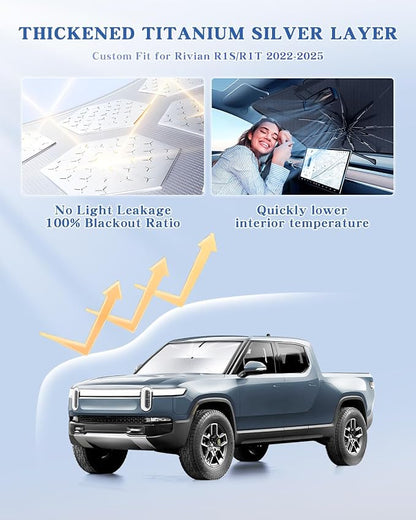 [Upgrade] Portable for Rivian R1T/R1S 2022-2025 Windshield Sunshade Umbrella[Military-Grade Sturdy] with Carry Bag,Ice Crystal Durable Compact Shade Umbrella UPF50+ UV Front Window Outdoor Camping - Image 2