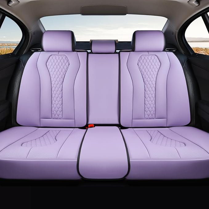 Coverado Purple Car Seat Covers, Back Car Seat Cover, Leather Seat Cover, 3-Pieces Car Seat Cushion, Luxury Seat Cover Seat Protector Universal Fit Most Cars Trucks SUV by COVERADOAUTO