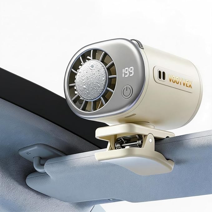 2026 Car Clip on Fan Air Conditioner with Led Display - 360° Rotation Stroller Mini Clip Fan Portable Personal Clip-On Air Conditioner for Shirt Silent Rechargeable Exhaust for Kitchen (White) by Unknown