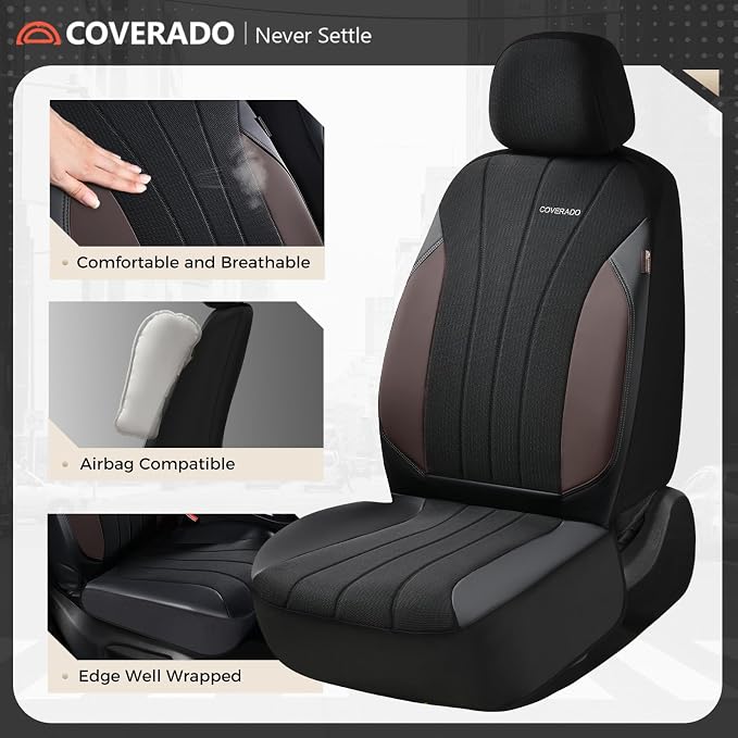Coverado Car Seat Covers Front Seats, Luxury Seat Covers Full Set, Mesh Breathable Seat Protectors, 2 Seats Driver Seat Covers, Universal Fit for SUV, Sedan, Truck - Image 3
