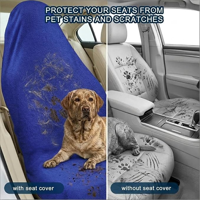 Car Seat Towel Cover, 2pcs Universal Front Seat Protector for Cars, SUVs and Trucks, Sweat Towel Car Seat Cover for Gym, Yoga, Swimming, Pets and Family Travel, Blue - Image 3