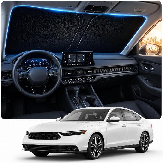 [2026 Upgraded] DooGooCoo Windshield Sun Shade for Honda Accord 2023-2025 2026 [Cooling Ice-Crystal, 100% Sun Block ] Sunshade for Car Windshield for Honda Accord Sun Shade, Custom Fit Accord. by DooGooCoo
