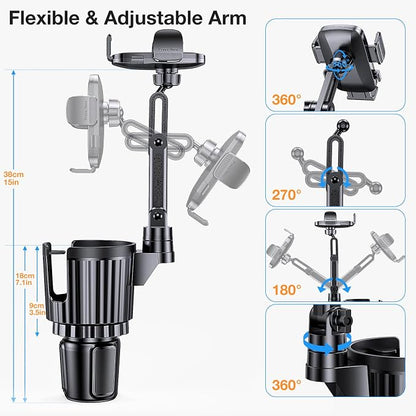Coolpow Car Phone Holder Mount, 2 in 1 Universal Cup Car Phone Holder | Expander Adjustable Base Long Arm 360°Rotation Cup Phone Holder Car Accessories for iPhone 17 Pro Max 16 15 & All Smartphone - Image 5