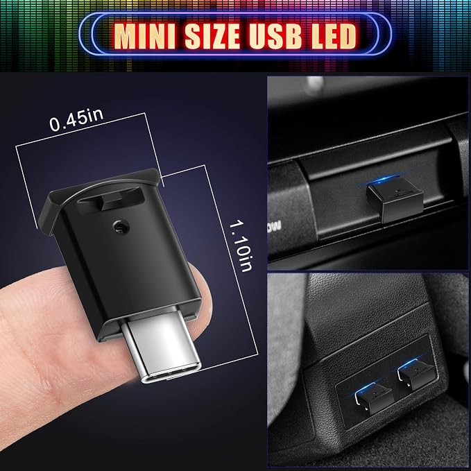 Frienda 2 Pieces Mini USB LED Car Light 8 Colors Atmosphere Lamp,Type C | Car LED Interior Lighting, 5v USB Atmosphere Light, Laptop Keyboard Office Decoration Night Lamp, Adjustable Brightness - Image 5