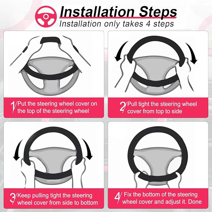 Alpmosn Elastic Stretch Steering Wheel Cover, Universal Interior Accessories Steering Wheel Cover for Women & Men, Breathable Microfiber Ice Silk, Anti-Slip, Odorless, Easy Carry(Rose Red) - Image 4