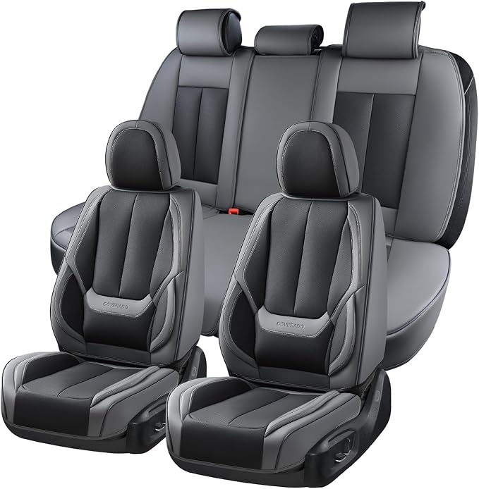 Coverado Car Seat Covers, Seat Covers for Cars, Waterproof Leather Auto Seat Protectors, Leather Car Seat Cushion, Car Interiors Accessories Universal Fit for Most Cars by COVERADOAUTO