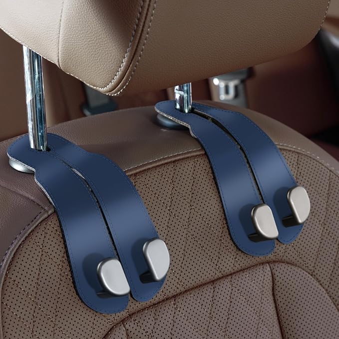 CoBak Purse Hook for Car - Universal Premium Stitched Leather and Aluminum-Magnesium Alloy Double Car Seat Back Storage Hook for Purses, Handbags, Bags (2 Pack),Indigo Blue by PopulartabletcasebrandWegivepeoplethebestdesignofprotectingvariouselectronicdevices