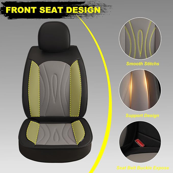 Front Seat Covers for Acura RLX 2014-2018 Faux Leather | Waterproof Breathable Scratch Resistant 360° Wrap Airbag Compatible Easy Clean（2 Seats,Black & Grey) - Image 6