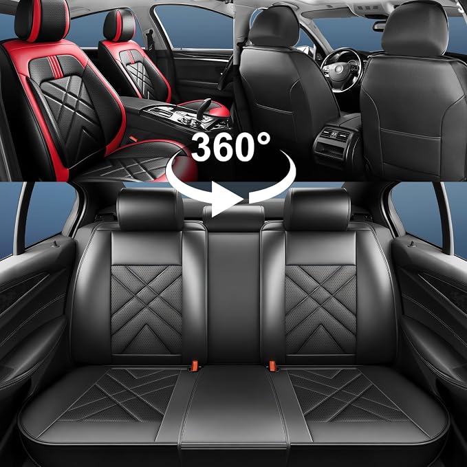 Seltos Car Seat Covers Custom Fit for Kia Seltos 2021-2026, Full Coverage Leather Waterproof Breathable Seat Covers Full Set, Automotive Seat Protectors, Airbag Compatible(5 Seats, Red & Black) - Image 7