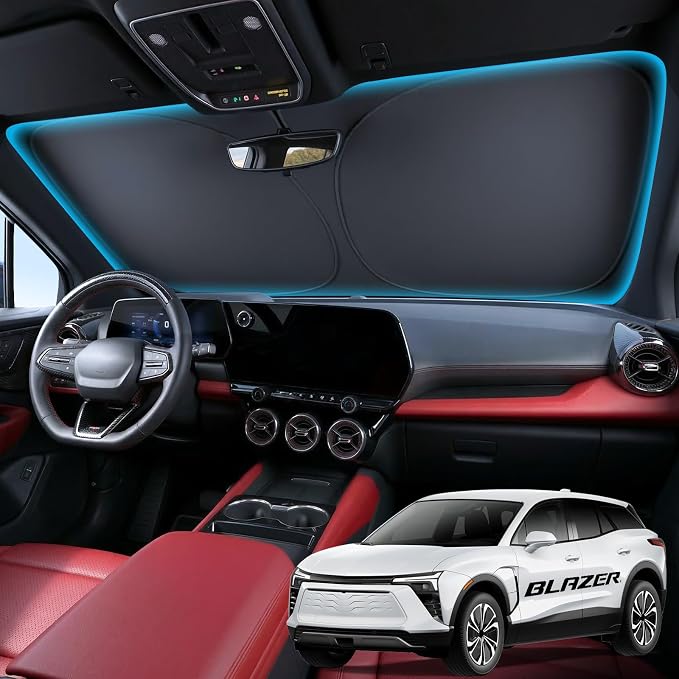Wigoo for Chevrolet Blazer Windshield Sunshade, Custom Fit, Keeps Cool | Custom Fit, Cooling Tech Fabric, Foldable Heat-Blocking Sunshade with Storage Bag, for Chevrolet Blazer 2019-2026 Accessories by wigoo