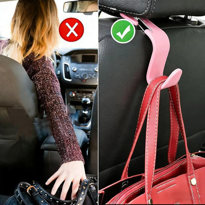 4PCS Car Seat Headrest Hook, Multi-Purpose Seat Back Hanger Purse Bag Handbag Organizer, Auto Interior Backseat Storage Hook Holder for Coat Hat Grocery Umbrella, Universal Fit (Pink) - Image 5