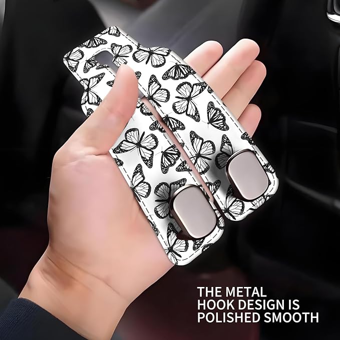 Car Seat Headrest Hook, Universal Leather Cute Hanger Holder Hook, Storage Organizer Interior Accessories for Purse Bags Handbag Black White Cute Butterfly - Image 4