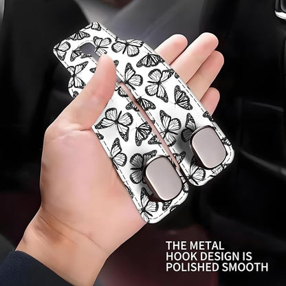 Car Seat Headrest Hook, Universal Leather Cute Hanger Holder Hook, Storage Organizer Interior Accessories for Purse Bags Handbag Black White Cute Butterfly - Image 4