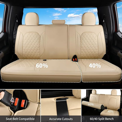 Huidasource Tacoma Front & Rear Full Set Seat Covers Fit for Toyota Tacoma 2016-2023 Double & Crew Cab SR SR5 Limited TRD Sport/Pro/Off Road, Automotive Car Seat Cushion Cover (Full Set/Beige) - Image 2