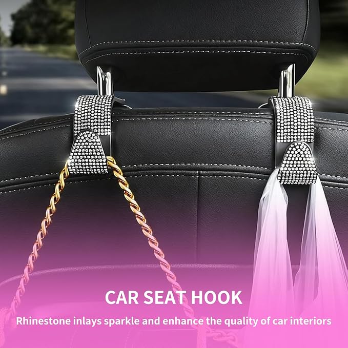 4PCS Bling Car Seat Headrest Hooks, Vehicle Back Seat Purse Handbag Hanging Holder with Crystal Rhinestone, Diamond Storage Organizer Hook,Bling Car Accessories for Women (Colorful) - Image 5
