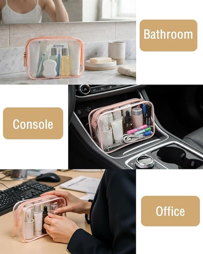 Buminee Clear Pouch Small, 6.6"x2.3"x4.7" Size TSA Approved Toiletry Bag, Travel Bags for Toiletries, Cosmetic Bag for Women and Men - 1 Pack Pink | 6.6"x2.3"x4.7" Size, Travel Bags for Toiletries, Cosmetic Bag for Women and Men - Image 3