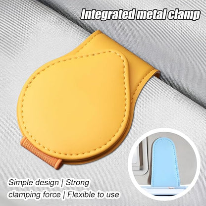 Sunglasses Holder for Car Visor, Magnetic Leather Sun Visor Eyeglasses Hanger & Ticket Card Clip, for Most Cars - Image 5