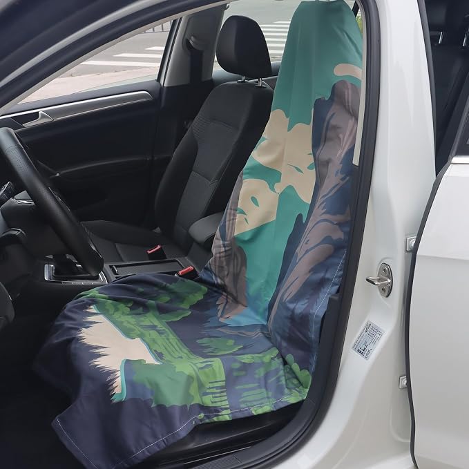 Car Seat Towel Covers Front Seats for Yoga,Gym,Workout,Sports,Running,Camping,Hiking and Travel,Automotive Washable Sweat Towels Seat Blanket Cover for Cars Golf Trucks (National Park, 1Pcs) - Image 3