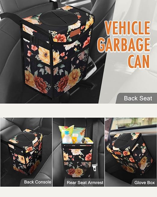 Pritent Car Trash Can with Lid Leakproof Car Garbage Bag Vehicle Trash Bin | Hanging Automotive Garbage Can,Multipurpose Car Accessories for Women Men Interior Car Storage Organizer(2.8 Gal,Rose) - Image 6