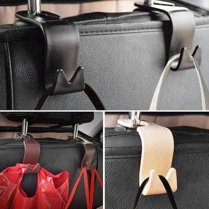 Car Seat Headrest Hook, 4PCS Vehicle Seat Back Storage Hanger for Handbag Purse Grocery, Automotive Interior Organization Holder Hook, Universal for SUV, Truck, RV (Beige) - Image 6