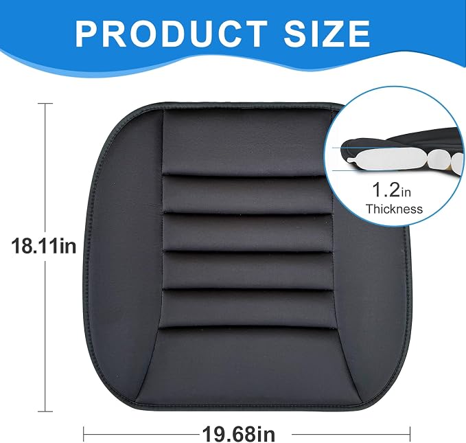 Car Seat Cushion, Driver & Office Comfort, 1.2'' Memory Foam, Black | 1.2'' Thick Memory Foam Seat Pad, Soft, Breathable Fabric, Non-Slip Silicone Bottom for Long Drives and Office Use - Image 6
