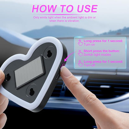 iFunyLED Heart-Shaped Solar Powered Car LED Interior Ambient Light, Wireless Lamp with 5 Lighting Modes, Dual Charging & Dual Sensor Design, Cute Car Accessories Gift for Women, Pack of 1 (Pink) - Image 8