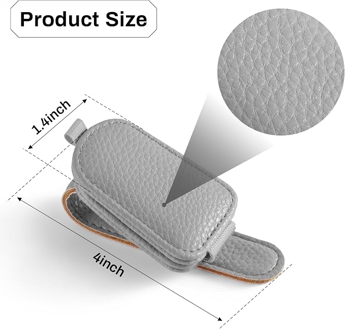 SINGARO Sunglasses Holder for Car, Leather Magnetic Buckle Sun Visor Sunglass Clip, Ticket Card Storage Glasses Clip, Car Interior Accessories for Men and Women（Gray） - Image 5