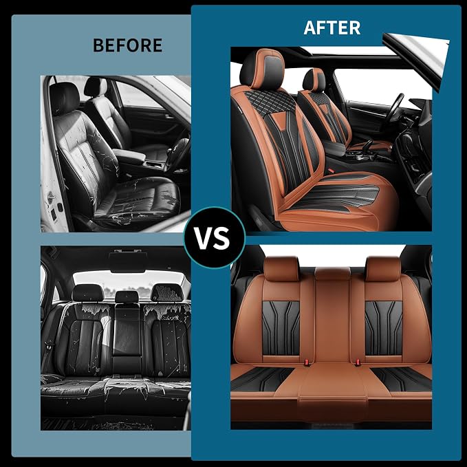 Fit Juke Car Seat Covers Premium Leather for Nissan Juke 2011-2016 2017. Waterproof， Breathable, Scratch-Resistant & All-Weather Seat Cushion Protector（2 Front Seats,Brown&Black - Image 5