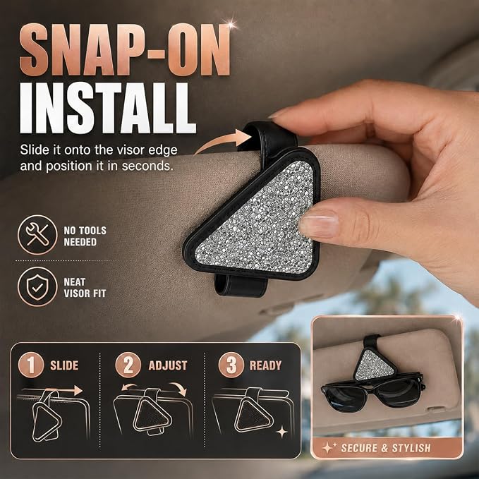 2PCS Magnetic Sunglass Holder for Car Visor, PU Leather Automotive Sun Visor Eyeglasses Hanger Clip, Vehicle Interior Ticket Card Organizer Mount Accessories for SUV Pickup Truck(Silver) - Image 5