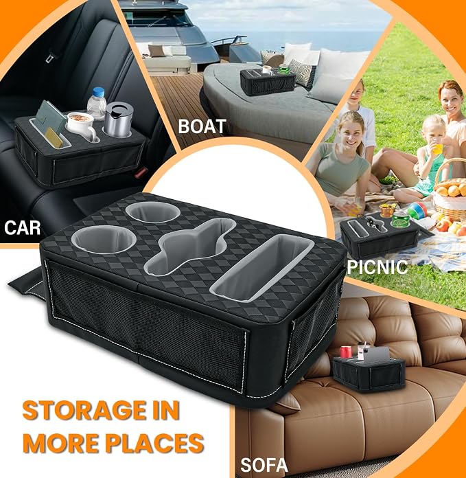 Car Cup Holder Back Seat Cup Holder for Car Truck Bed Organizer | Boat Couch Sofa Cup Holder Tray Expander Auto Rear Seat Organizer Storage PU Leather for Coffee Drinks Snacks Remote Phone - Image 9