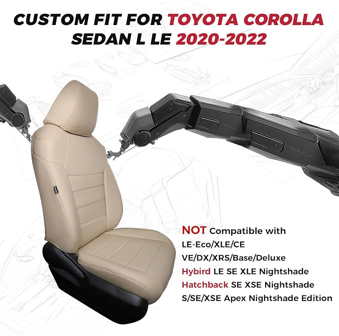 FREESOO Custom Leather Seat Covers for Toyota Corolla L LE 2020-2022 | Sedan, Full Set, Waterproof, Airbag Compatible, Scratch-resistant, Anti-slip, Protector Cushion, Durable Material, Easy-clean - Image 2