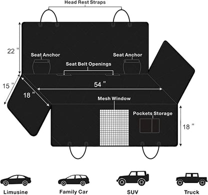 Dog Car Seat Cover, Waterproof Nonslip Pet Seat Cover for Back Seat with Storage Pockets Mesh Visual Window, Heavy Duty Scratchproof Pet Dog Seat Cover Hammock for Cars Trucks and SUVs - Image 5