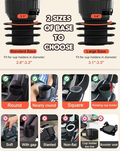 SEVEN SPARTA Car Seat Tray for Kids Fit 3.1"-3.5"Cup Holders for Snack, Toy | 360° Rotatable and Removable Cup Holder Snack Tray for Food Color and Play for Family Road Trip Essentials, 1, Large Base - Image 2