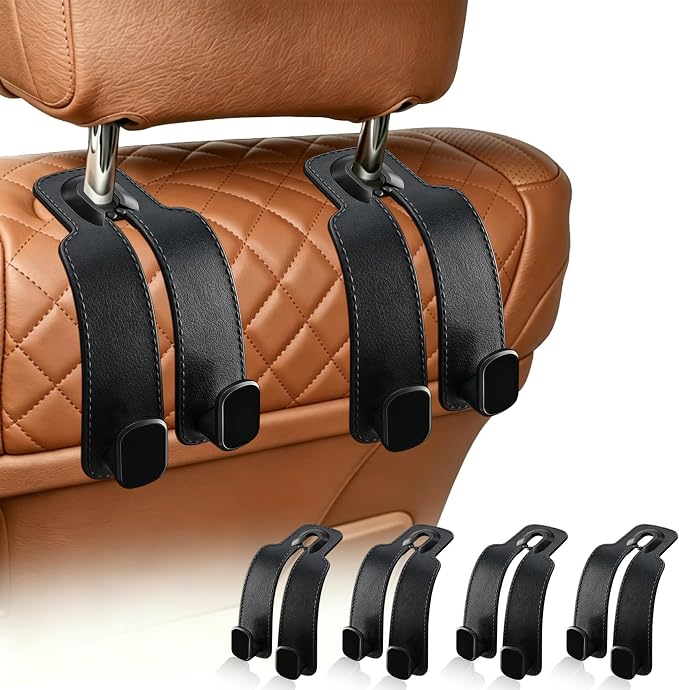 Car Seat Headrest Hooks, 4 Pack Universal Purse Hook for Car, Bag Holder with Double Hooks, Back Seat Storage Organizer for Purses, Handbags, Grocery by Unknown