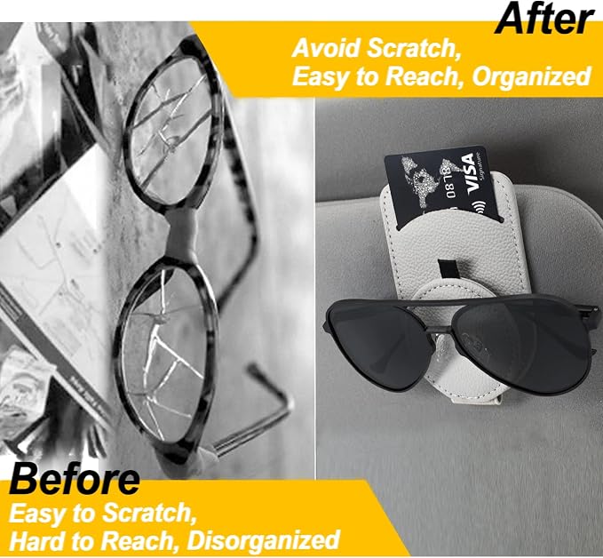 Sunglass Holder for Car Visor, Magnet Adsorbed Sunglasses Holder for Car Accessories Parts, Leather Car Sunglass Holder, Car Visor Sunglasses Clip for Glasses Cards (2PCS, Gray) - Image 4